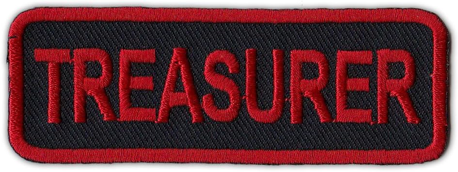 Motorcycle Biker Jacket/Vest Embroidered Patch - Treasurer - Rank, Position, Member Status - Red and Black Design