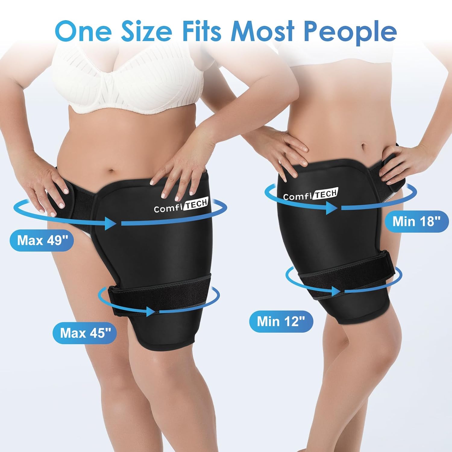 Comfitech XL Hip Ice Pack Wrap Reusable Cold Application Brace with Extra Large Gel Pad & Extended Straps for Total Hip Replacement, Thigh, Shoulder, Back