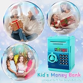 Refasy Boy Toys Age 6-8, Electronic Piggy Bank Password Money Bank Toys for Kids, ATM Piggy Banks Money Saving Box, Birthday Xmas Gifts for Boys Girls 3 4 5 6 7 8 9 10 11 12 Years Old (Blue Green)