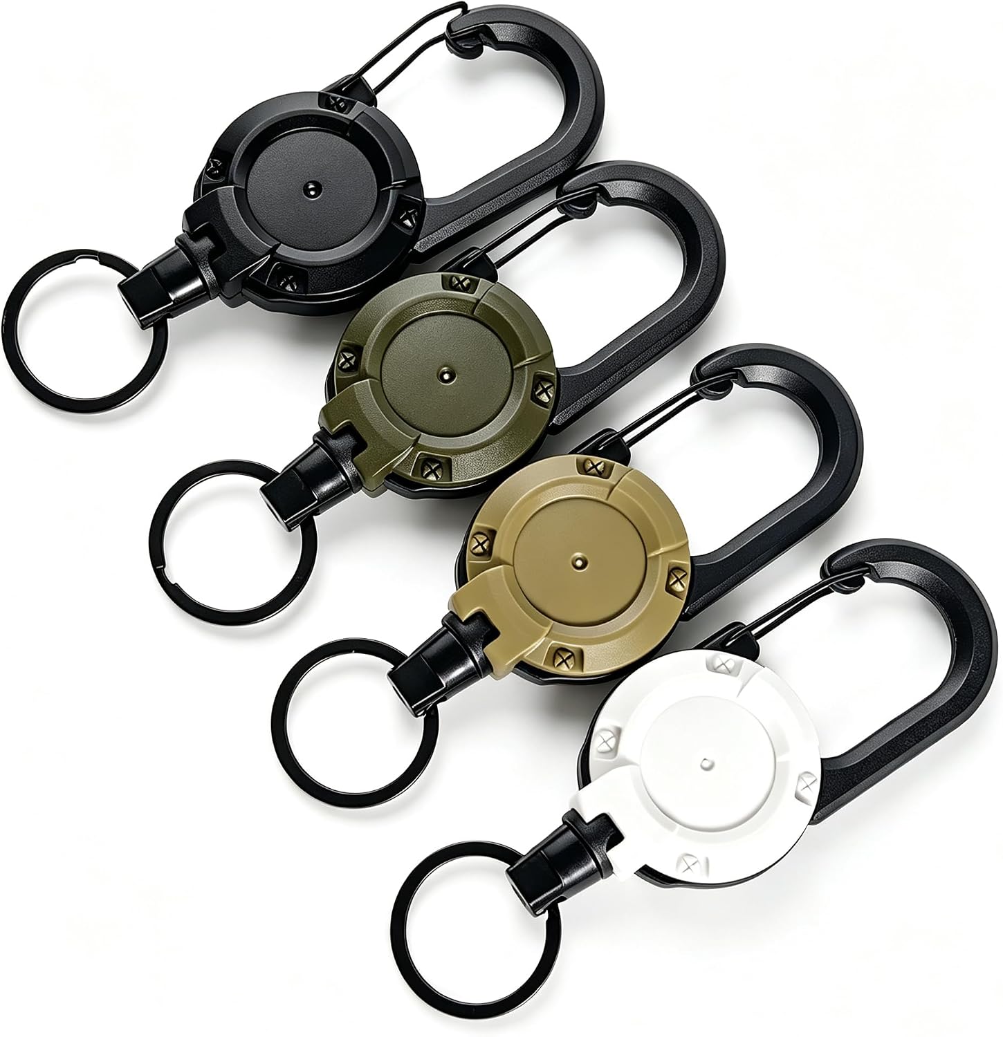 Retractable Keychain & Badge Reel 4 Pack, Spring Snap Clip with 24 Inch Steel Cord, Multipurpose Key Ring ID Holder for Office, Daily Carry & Casual Outdoor, 4 Colors