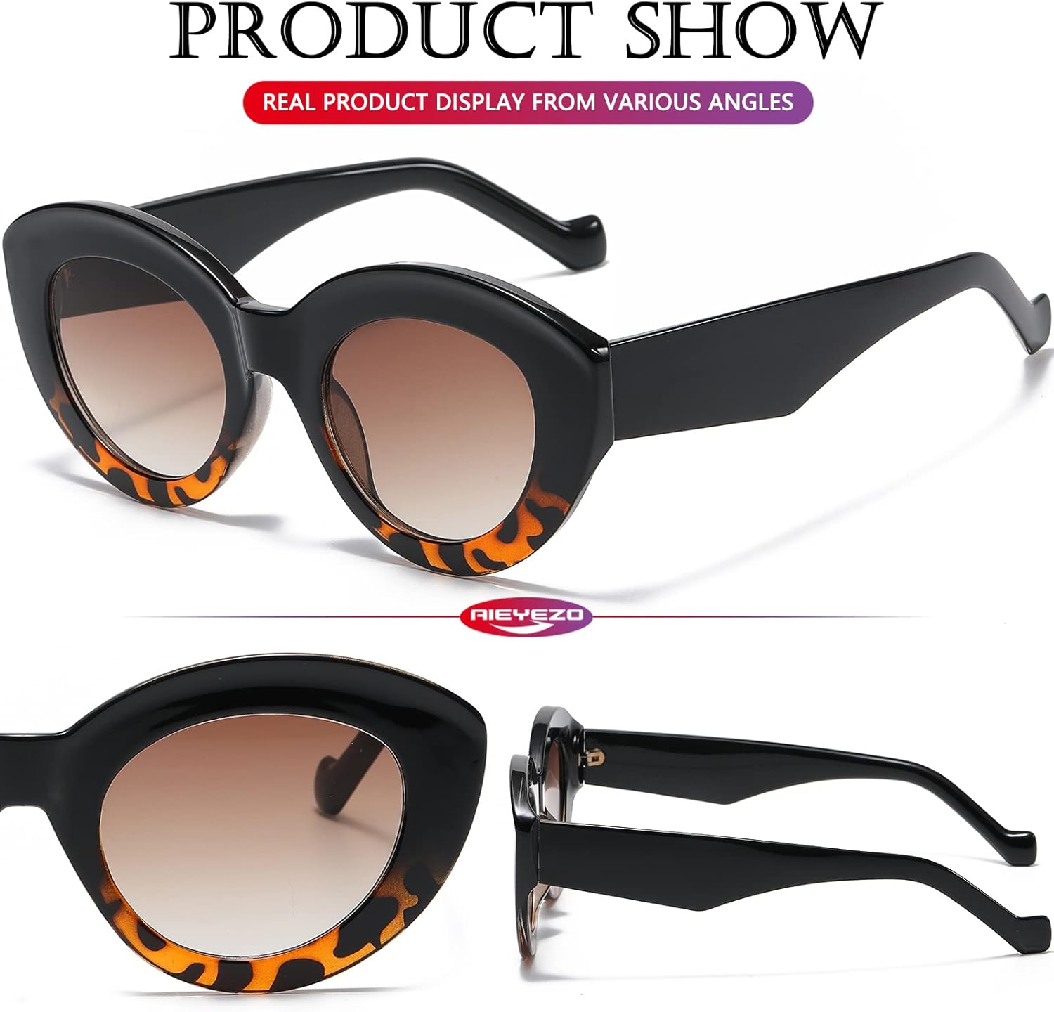 AIEYEZO Oversized Cat Eye Sunglasses for Women Cute Oval Thick Frame Cateye Sun Glasses Chic Retro Style Shades - Image 5