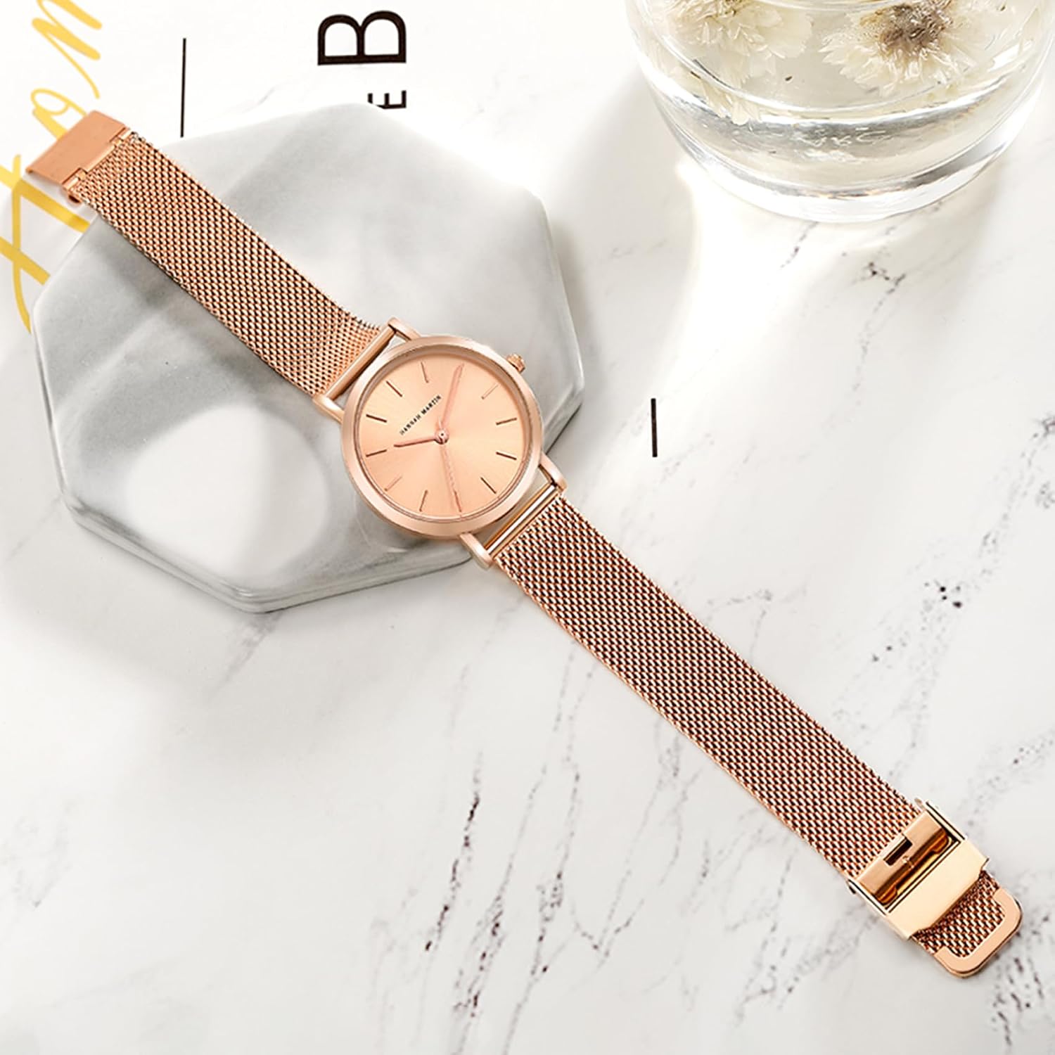 Gold Watches for Women Classic Round Dial Analog Quartz Wristwatch Waterproof Stainless Steel Bracelet Watch