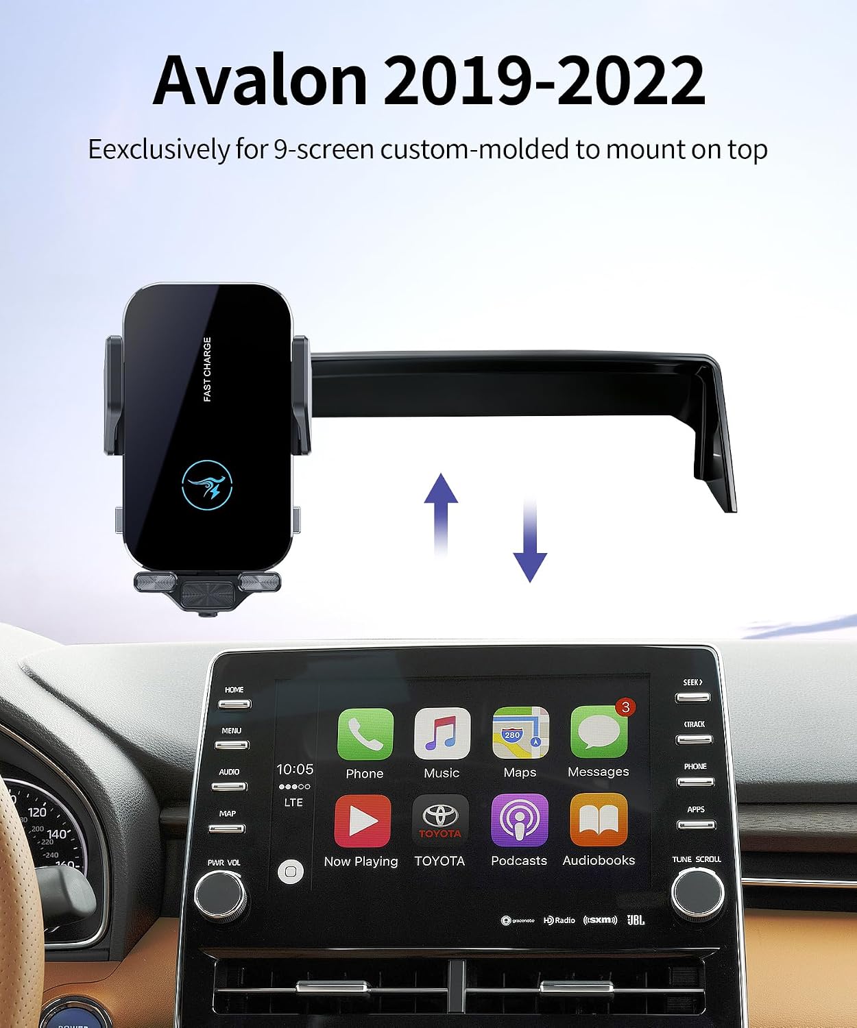 15W Wireless Fast Charger for Toyota Avalon 2019-2022 Accessories 9 inch Screen Fixed Clip, Interior Decoration Mobile Phone Mount, 360° Rotation, Vehicle-Specific Custom Mount