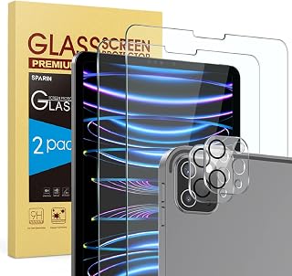 2+2 Pack Screen Protector Compatible with iPad Pro 12.9 (2022/2021/2020) with Camera Lens Protector, SPARIN Tempered Glass for iPad Pro 12.9 inch 6th/5th/4th Generation, Support Apple Pencil