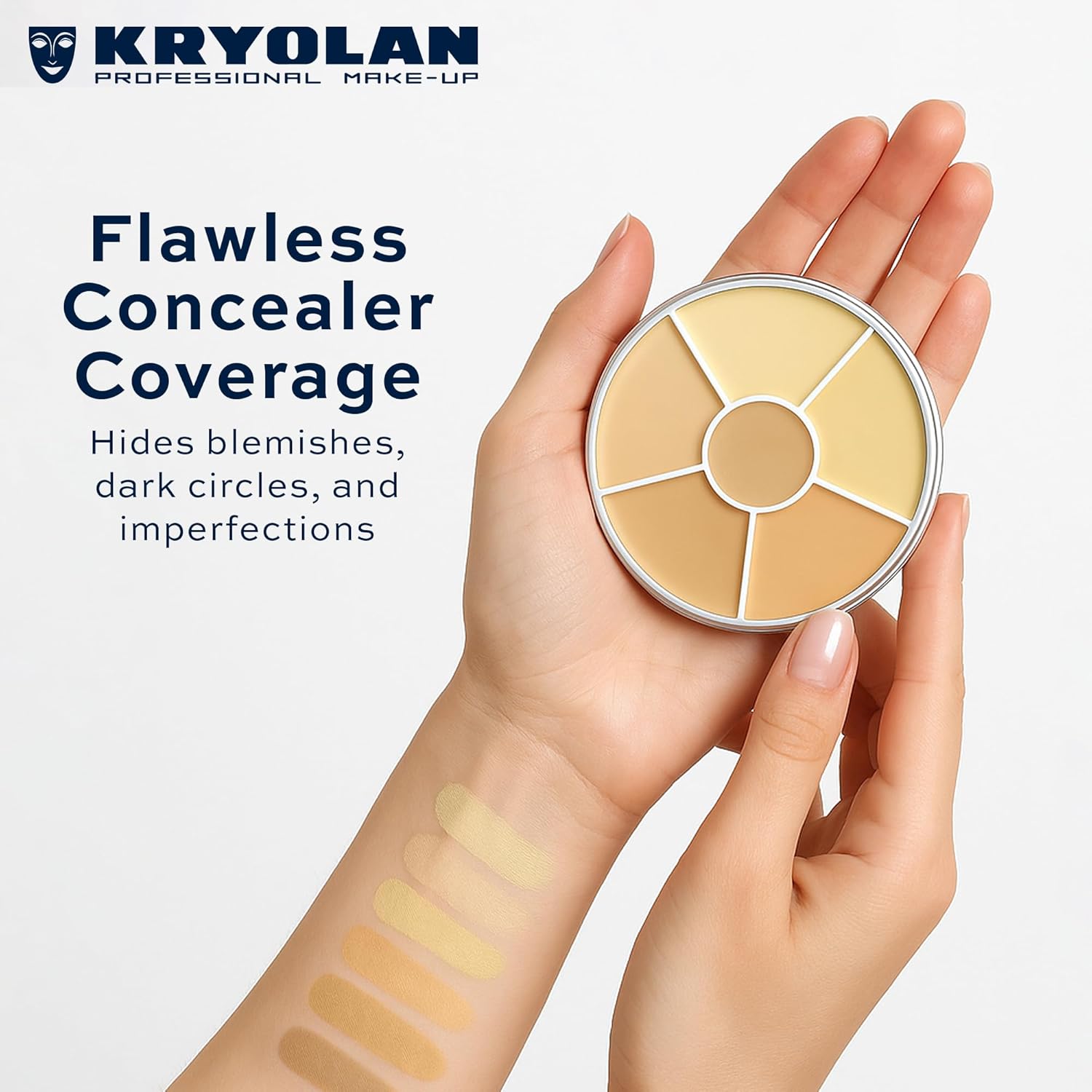 Kryolan Concealer Circle - Full Coverage 6-Color Cream Concealer Palette - Color Corrector For Dark Circles - Hides Redness, Blemishes & Spots - Professional Cream Makeup for All Skin Types - Image 3