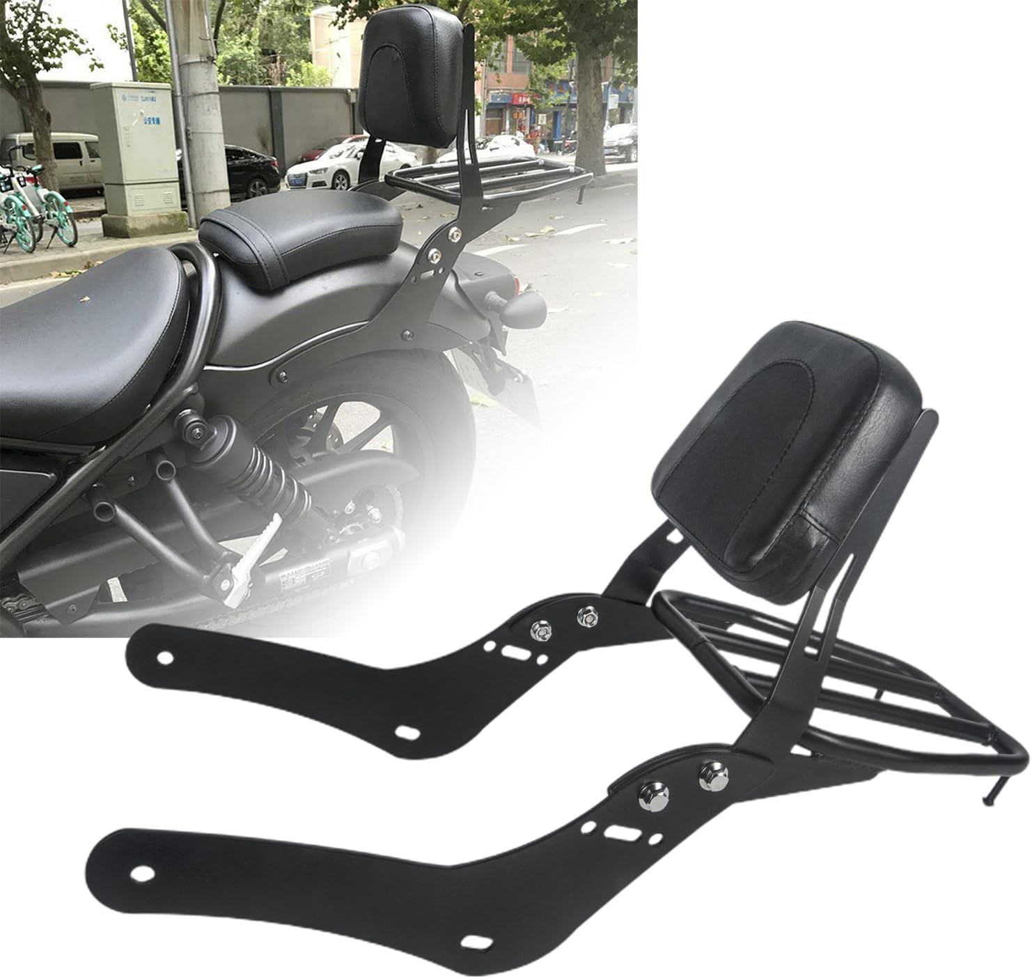 Motorcycle Sissy Bar for Rebel 300 500, Rear Passenger Backrest with Luggage Rack Replacement, for Honda CMX500 Rebel CMX 300 CMX 500 (2017-2024)