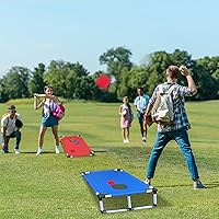 Vista 6 de Juego de Cornhole portátil con marco de PVC con 2 tablas de Cornhole plegables, 8 bolsas de frijoles y funda de transporte, mini juego de cornhole
