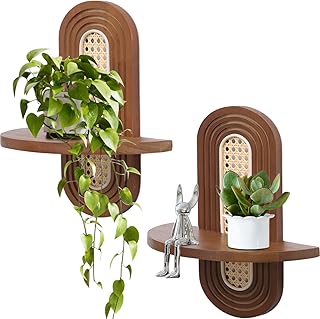 Floating Shelves for Wall, Boho Rattan Shelf Set of 2, Unique Small Deco...