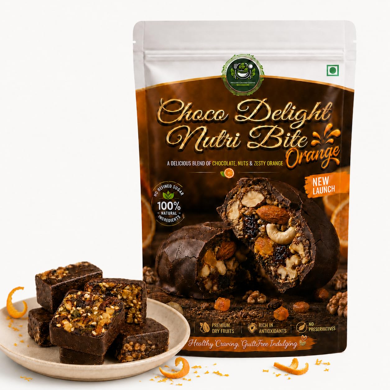 HealthyCrave Cuisine Sugar-Free Dark Chocolate Orange Bites, 8 Pc, 100 g