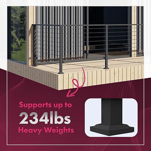 Vista 3 de CR - Poste de barandilla de cable perforado a nivel de riel, 2 postes de valla con recubrimiento en polvo de 36 pulgadas, postes de metal para kit