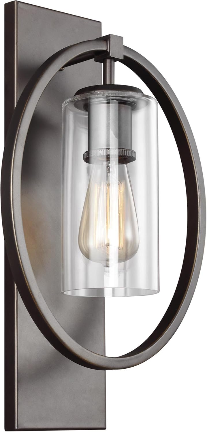 Best Review Feiss WB1846SN Marlena Glass Wall Sconce Lighting, Satin Nickel, 1-Light (11W x 18H) 60watts