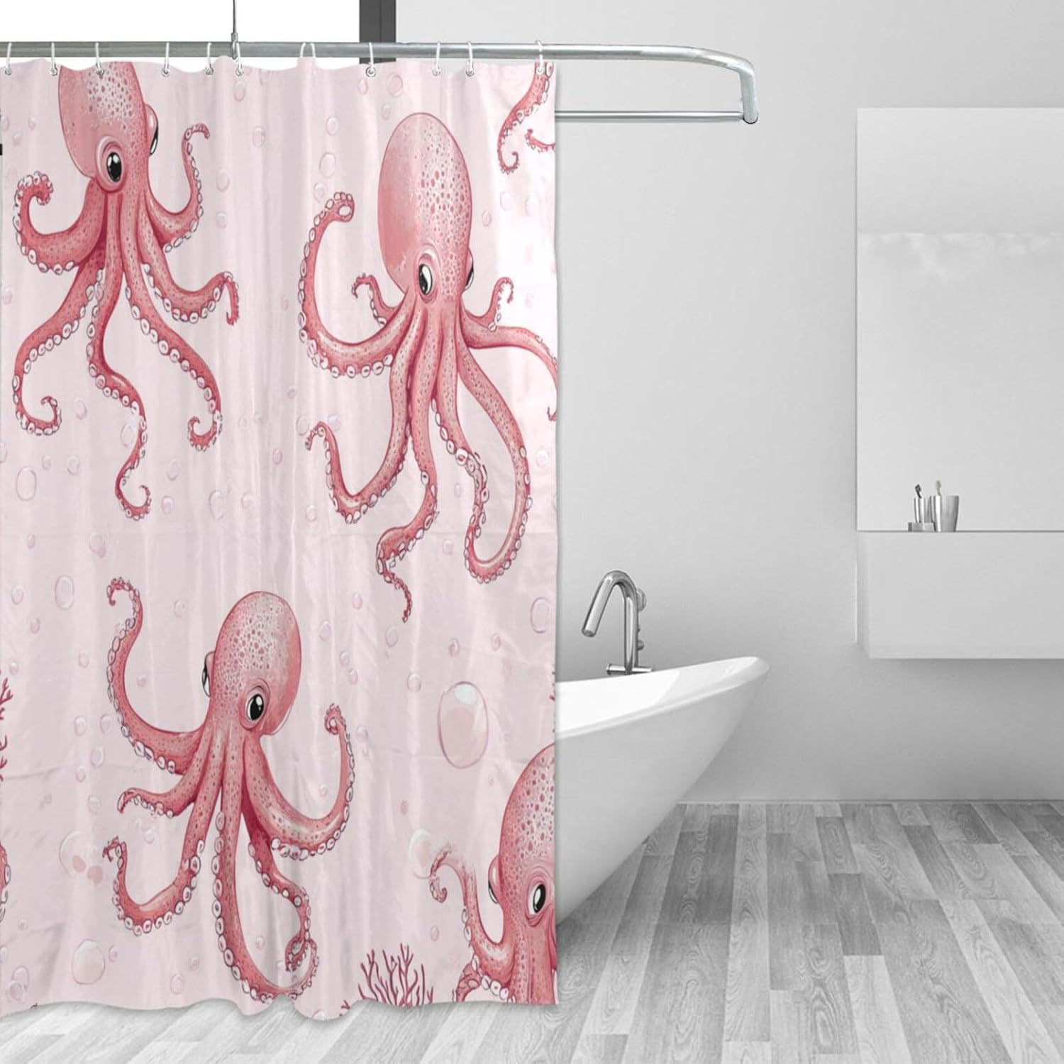 72x72 Inch Water Resistant Cloth Curtain for Bathroom with Cloth Washable Material Shower Curtain Liner for Bathtub Cute Big octopodes Pink