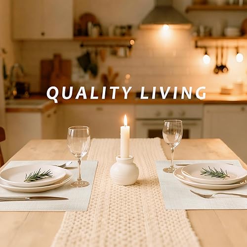 Miniatura 8 de Pinkpum Juego de 4 manteles individuales a rayas beige, resistentes al calor, antideslizantes, para mesa de comedor, lavables, duraderos, tejido de