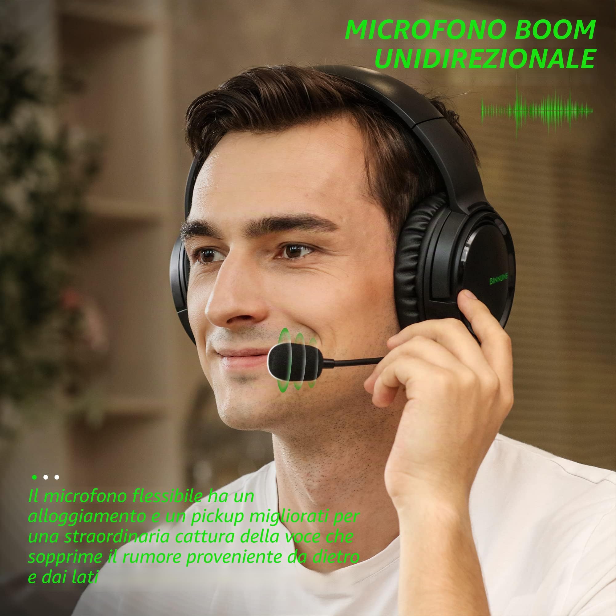 BINNUNE BG02 Cuffie Gaming per PS5, PS4, PC, Xbox, Nintendo Switch, Microfono, Audio Stereo, con Cancellazione Del Rumore con Filo - Verde