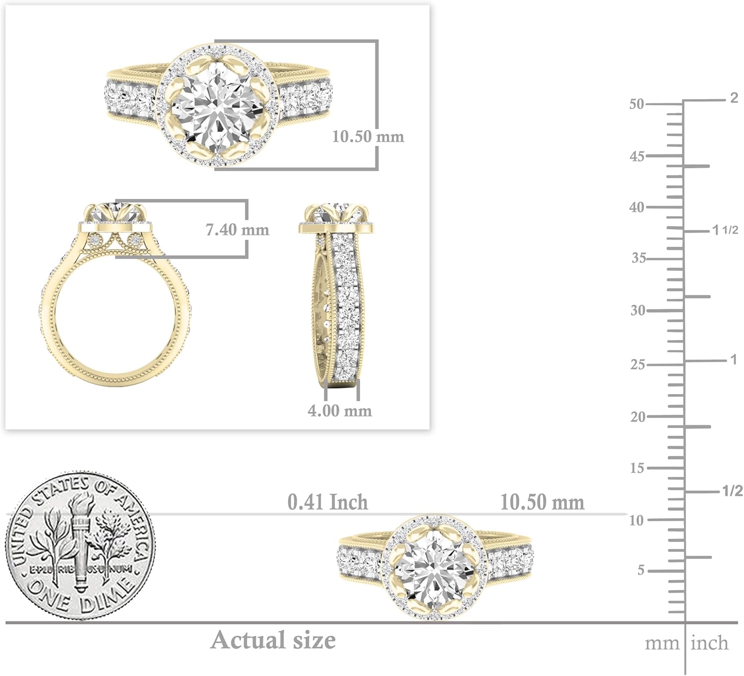 Dazzlingrock Collection 10K Real Solid Gold Round White Cubic Zirconia CZ Women Bridal Engagement Ring