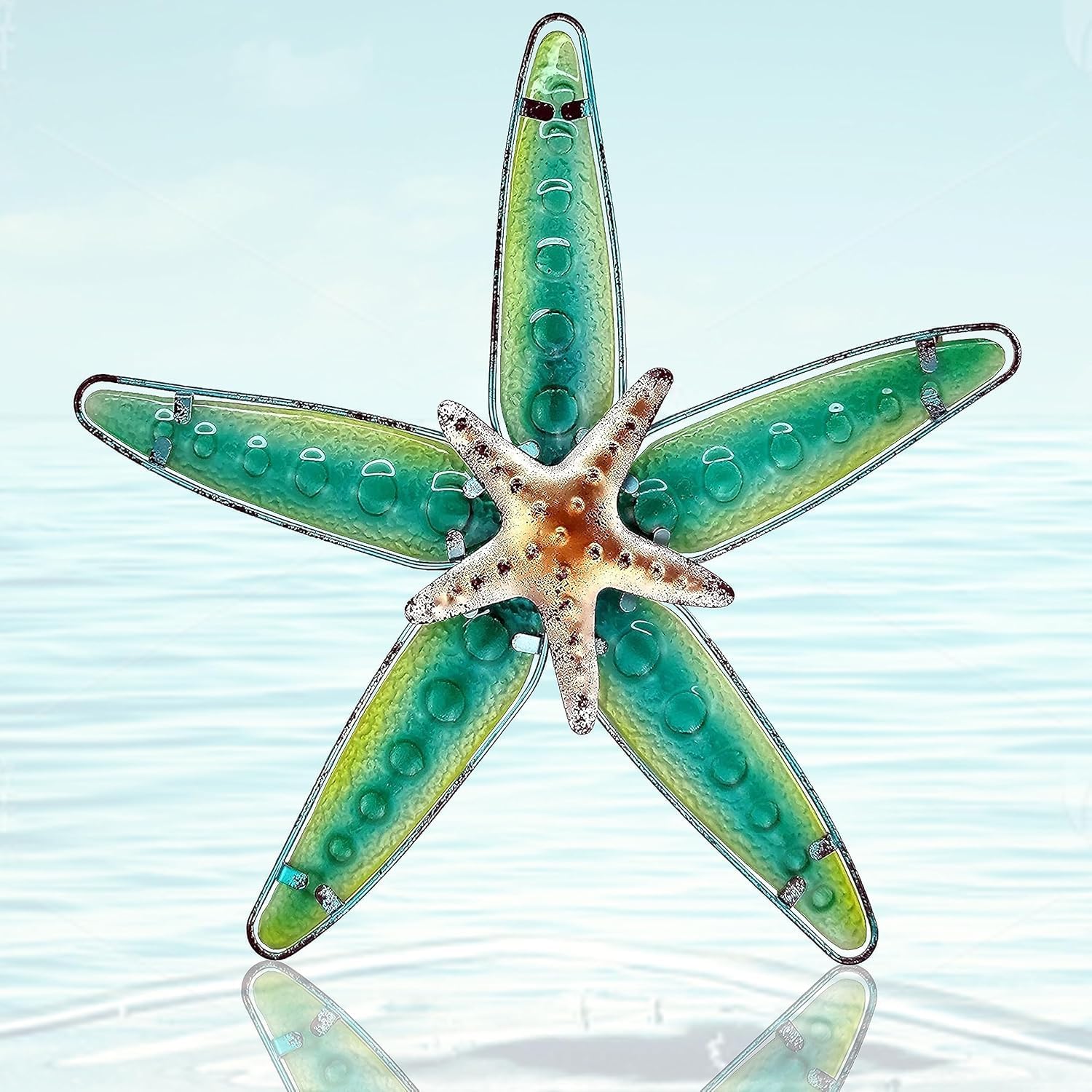 JOYBEE HOME&GARDEN Metal Starfish Wall Decor, Sea Life Coastal Decorations 13.25 inch Starfish Wall Art(Blue)