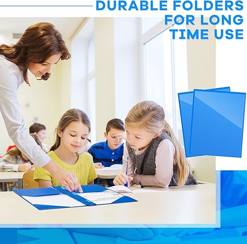 Miniatura 6 de Henoyso Carpetas de plástico con 2 bolsillos, 100 unidades, con bolsillo frontal transparente con puntas, carpetas de 3 puntas con bolsillos,