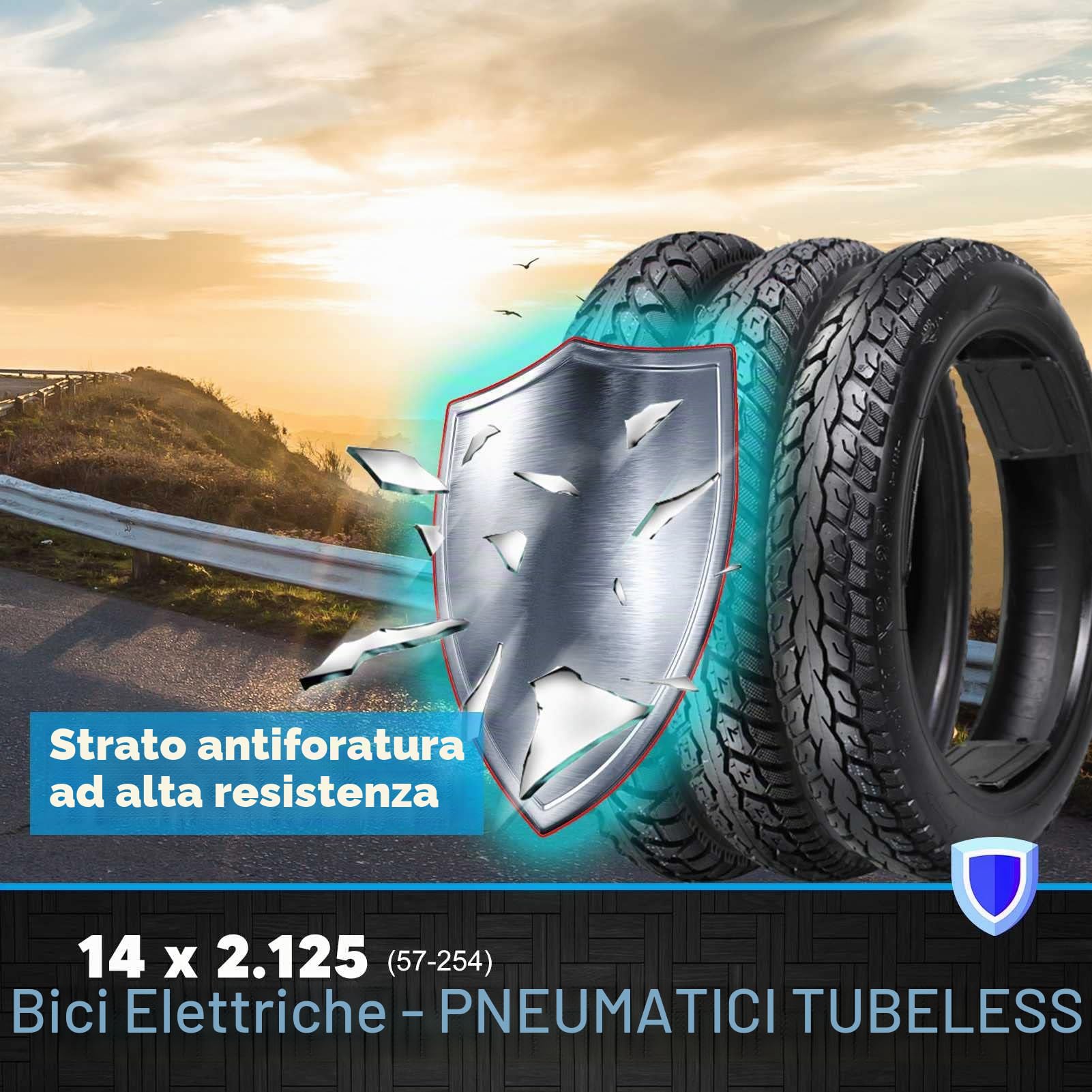 Copertone for bici elettrica 14 x 2.125 Tubeless | Pneumatico tubeless 14x2.125 for pneumatico bici elettrica pieghevole Ebike 14x2.125/57-254 con battistrada antiscivolo e design ispessito(A regular)