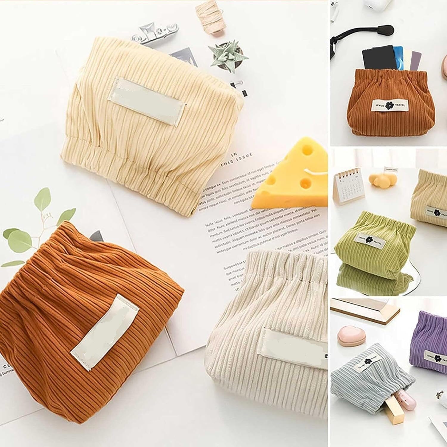Organizzatore elastico per capelli in velluto a coste, 2 sacchetti elastici in velluto a coste, borsa per rossetto in velluto a coste, borsa elastica in velluto a coste, organizer per accessori per