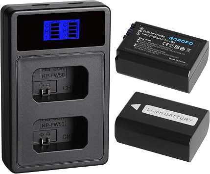 2-Pack NP-FW50 Replacement Battery with LCD Dual Charger for Sony Cameras - Compatible with Alpha A6000/A6300/A6400/A6500/A5000/A5100, A7/A7II/A7R/A7RII/A7S/A7SII, RX10 II/III/IV