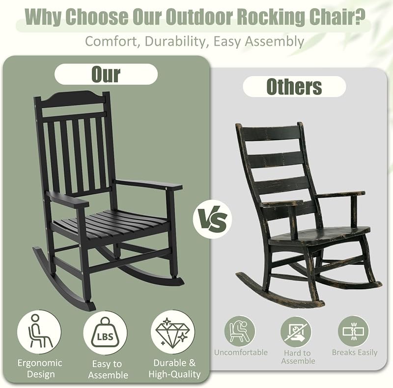 EFU Outdoor Rocking Chairs Set of 2 with Side Table, Weatherproof Furniture image 3