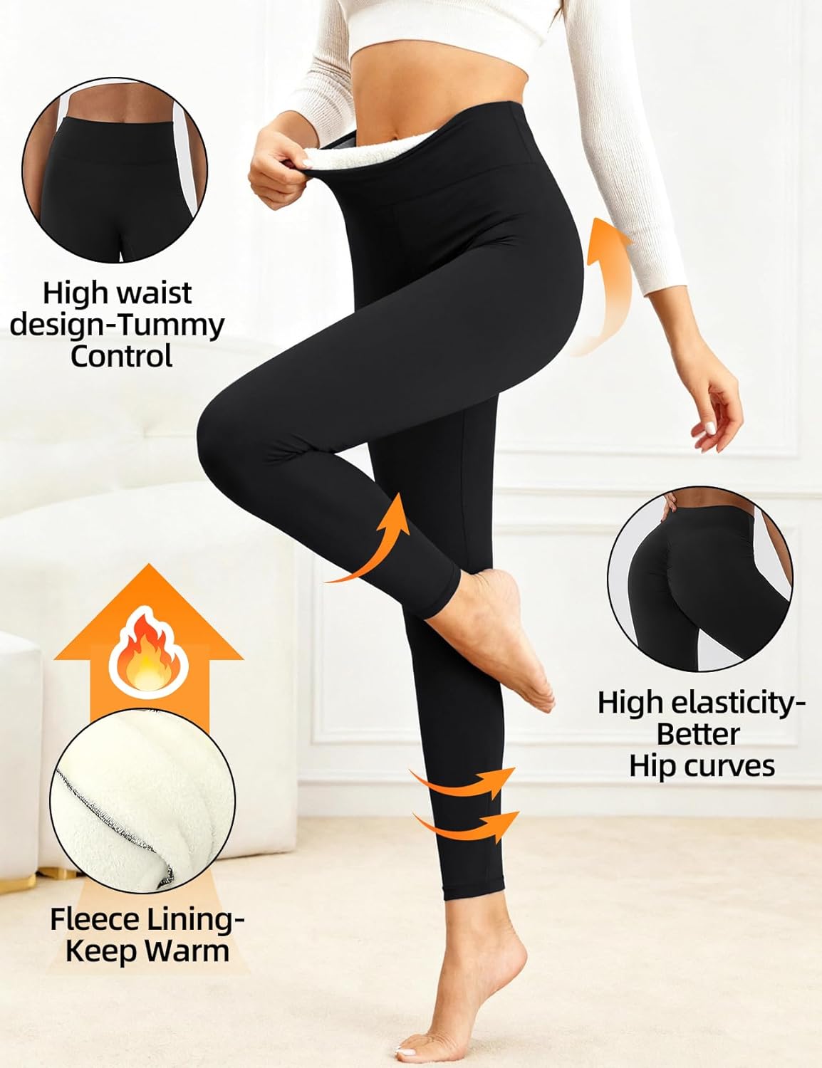 Gihuo Fleece Lined Leggings for Women High Waisted Thermal Winter Warm Athletic Yoga Pants - Image 3