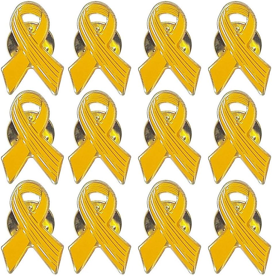 Closeoutservices Yellow Awareness Ribbon Lapel Pins, Cancer Awareness Hope Ribbon Pin - Enamel on Gold Tone Metal - Lot of 12.
