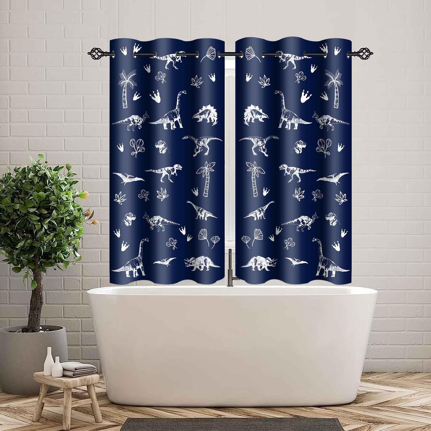 Navy Blue Dinosaur Printed Curtains Cartoon Dinosaur Graffiti Boys Bedroom Blackout Curtains Animal Printing Insulated Curtains Kids Teenage Playroom Living Room Decor 42x63Inch CLZYMS416