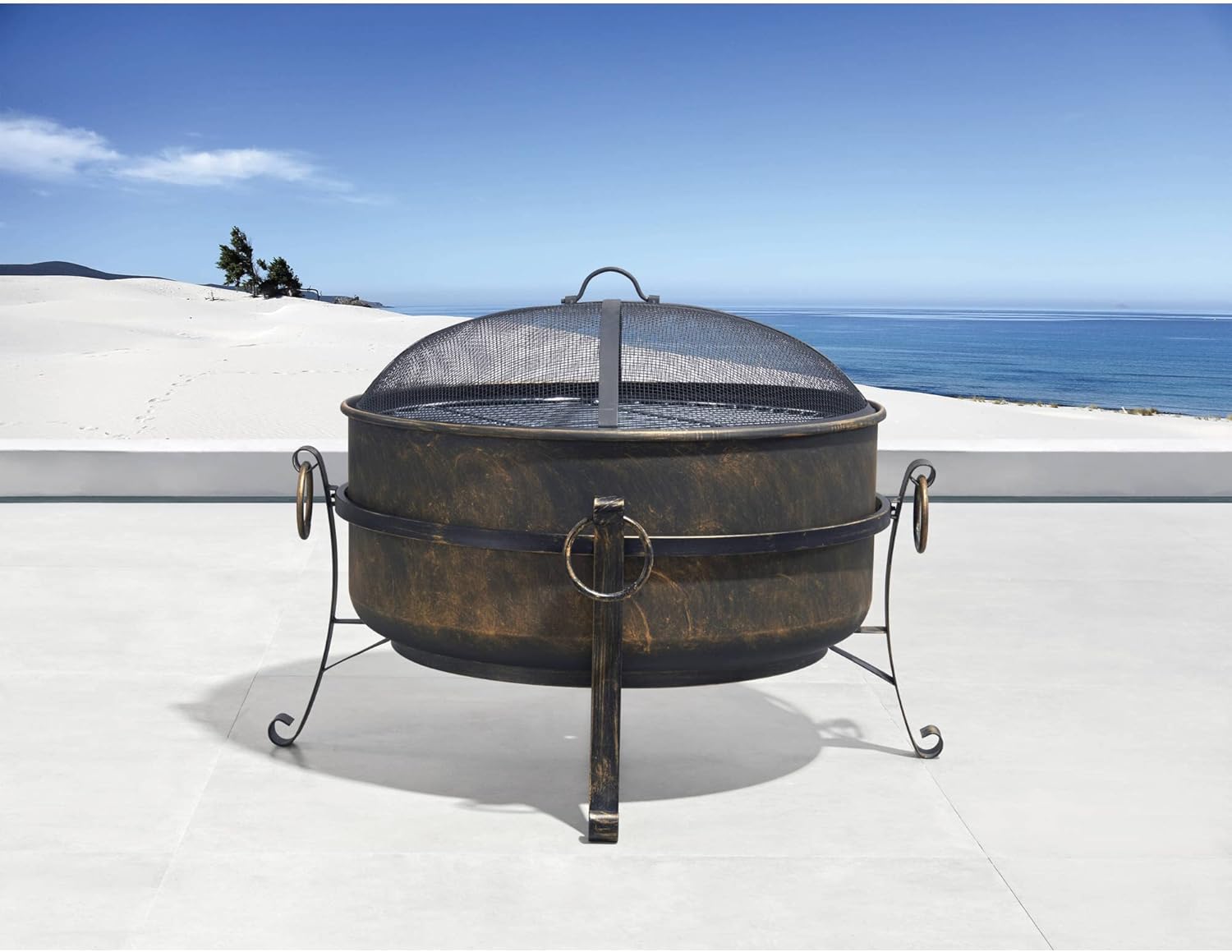 Blue Wave 24" All-Weather Outdoor Laguna Steel Cauldron Fire Pit - Black and Bronze