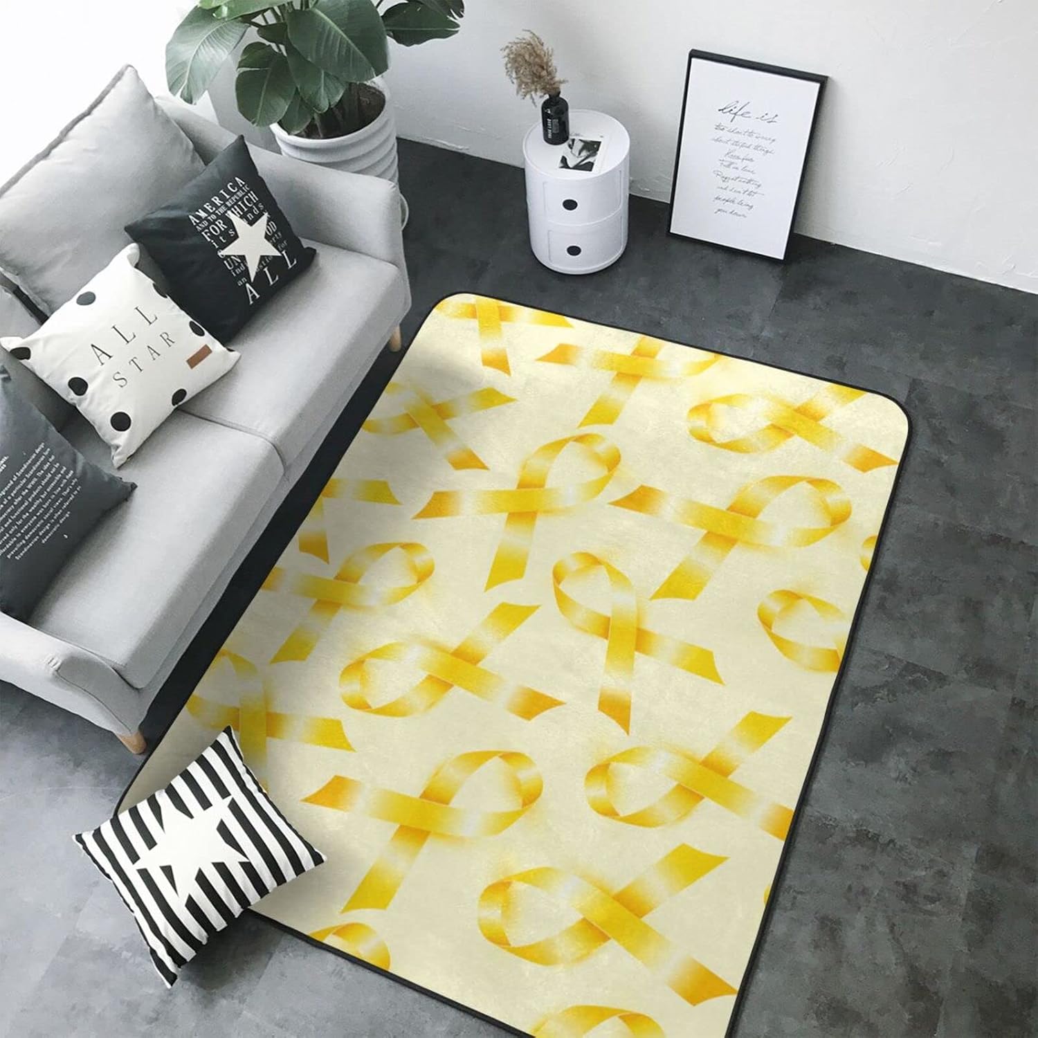 Yellow Ribbon Childhood Cancer Day Carpet Rugs Living Room Bedroom Kitchen Carpet Floor Mats Home Decor 80 X 58 Inch