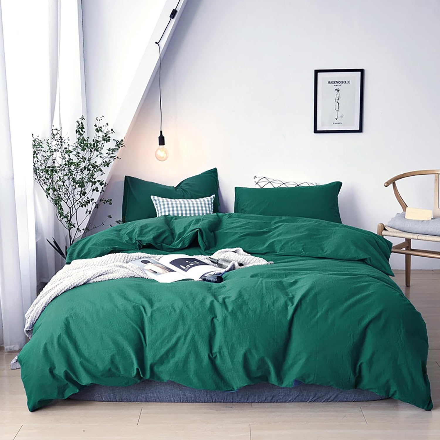 Cottonight Emerald Green Comforter Queen Green Bedding Comforter Set Solid Forest