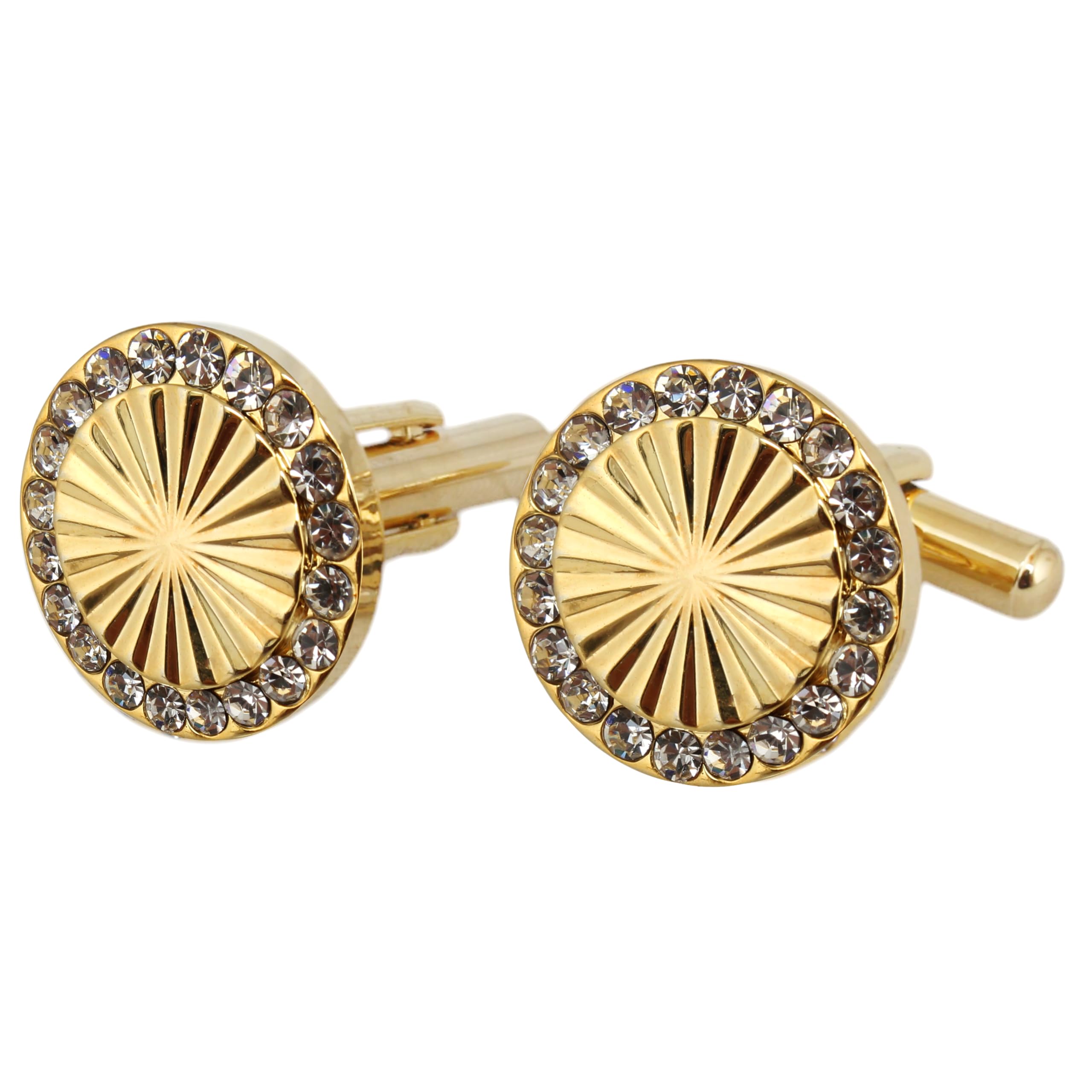 Unique Men Jewelry | 18k Gold Plated Studded Stones Sleeve Button Formal Cuff Button | Wedding Shirt Button, Suit, Blazer Cufflinks Pair Set | Valentine Gift For Men (284-M4C4-52145)-image-27