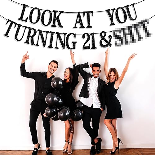 Miniatura 5 de Cartel negro con purpurina Look At You Turning 21 & Sh*t, Rip Fake ID21 & LegalHappy 21st BirthdayCheers to 21 Years
