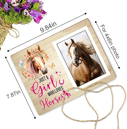 Miniatura 2 de Marco de fotos de caballo, casa de campo rústico, regalos de flores para amantes de los caballos, marco de fotos con texto en inglés "Just a Girl