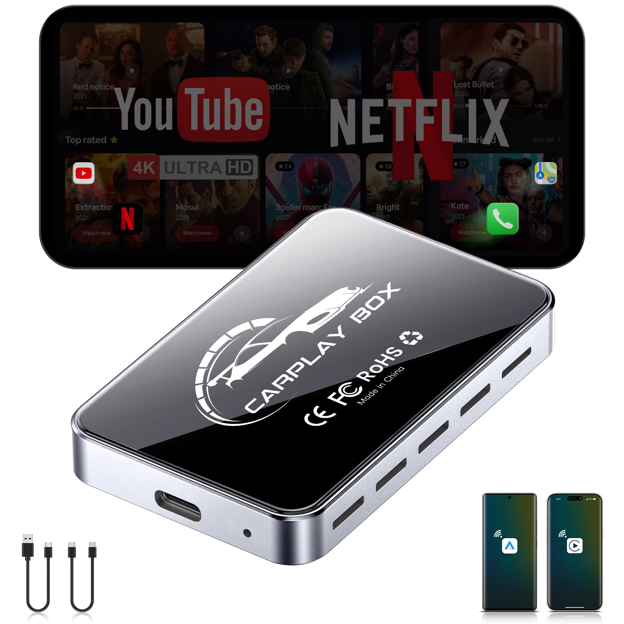 Wireless CarPlay Adapter Android Auto Dongle, 3-in-1 Magic AI Video Box for OEM Wired Cars, Built-in Netflix/YouTube for Streaming, 5.8GHz WiFi & Bluetooth 5.3, Convert Wired to Wireless-image-44