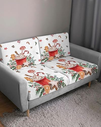 Miniatura 3 de Fundas de cojín elásticas para sofá, seccionales, individuales, en forma de T, con parte inferior elástica, diseño de flores rojas de invierno,