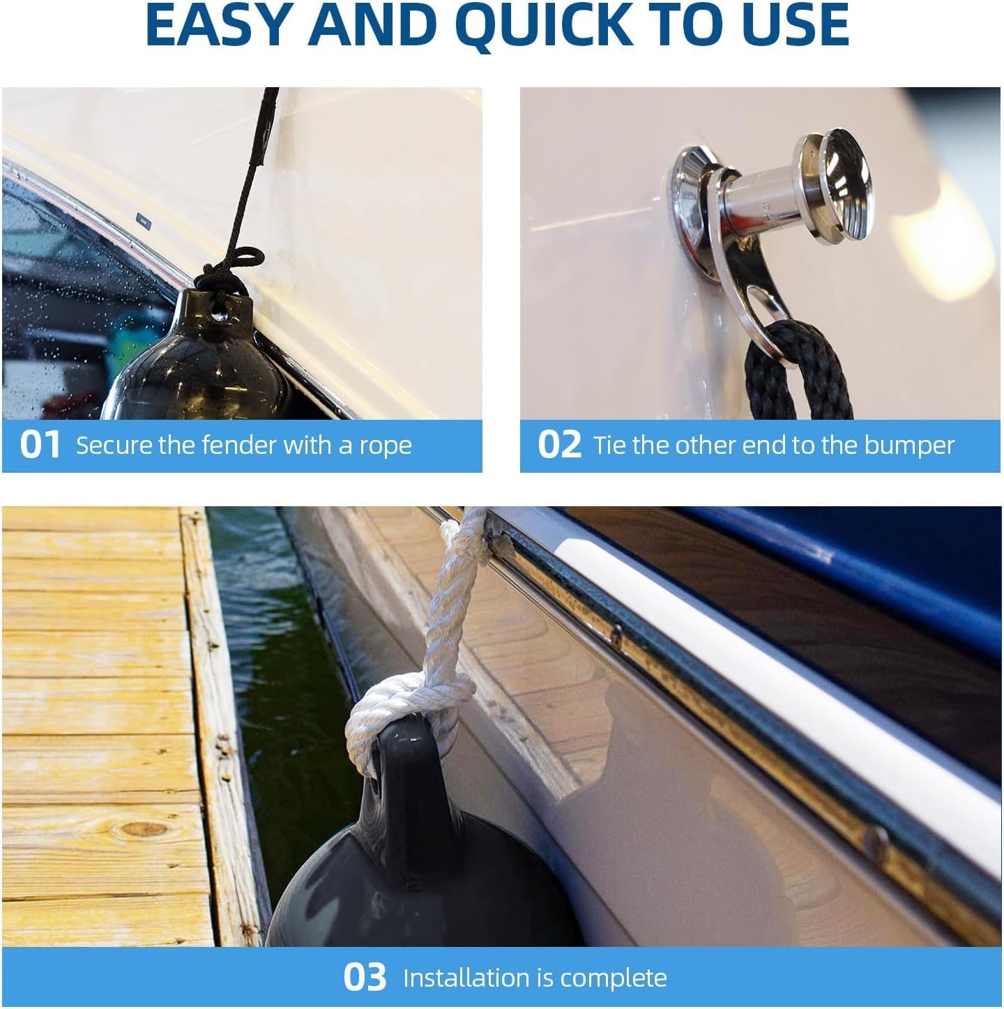 Boat Fenders, Boat Bumpers for 10-35ft Boats, 4 Pack Inflatable Boat Bumpers with 4 Ropes, Air Pump, Storage Bag, Dock Bumpers for Pontoon, Bass, Jon, Fishing Boats