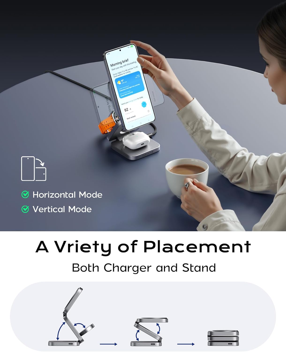 LULULOOK Qi2 Foldable 3 in 1 Wireless Charging Station for Samsung Phone and Watch and Buds, Travel Magnetic Charger Stand for Samsung Galaxy S25/S24/S23/Z Flip/Fold-for Galaxy Watch 8/Ultra/Buds - Image 6