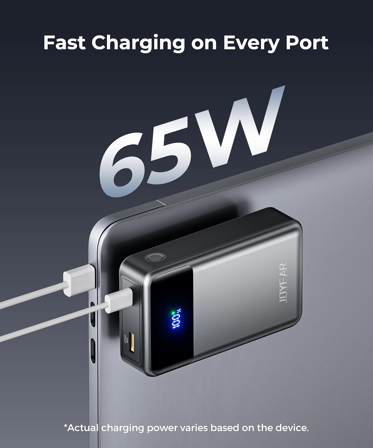 Portable Charger Power Bank - 30000mAh 65W Laptop Travel Essentials Battery Pack USB C Built in Cable Phone Fast Charging Compatible with iPhone 16 15 14 13 iPad MacBook Samsung Google (Black) - Image 2