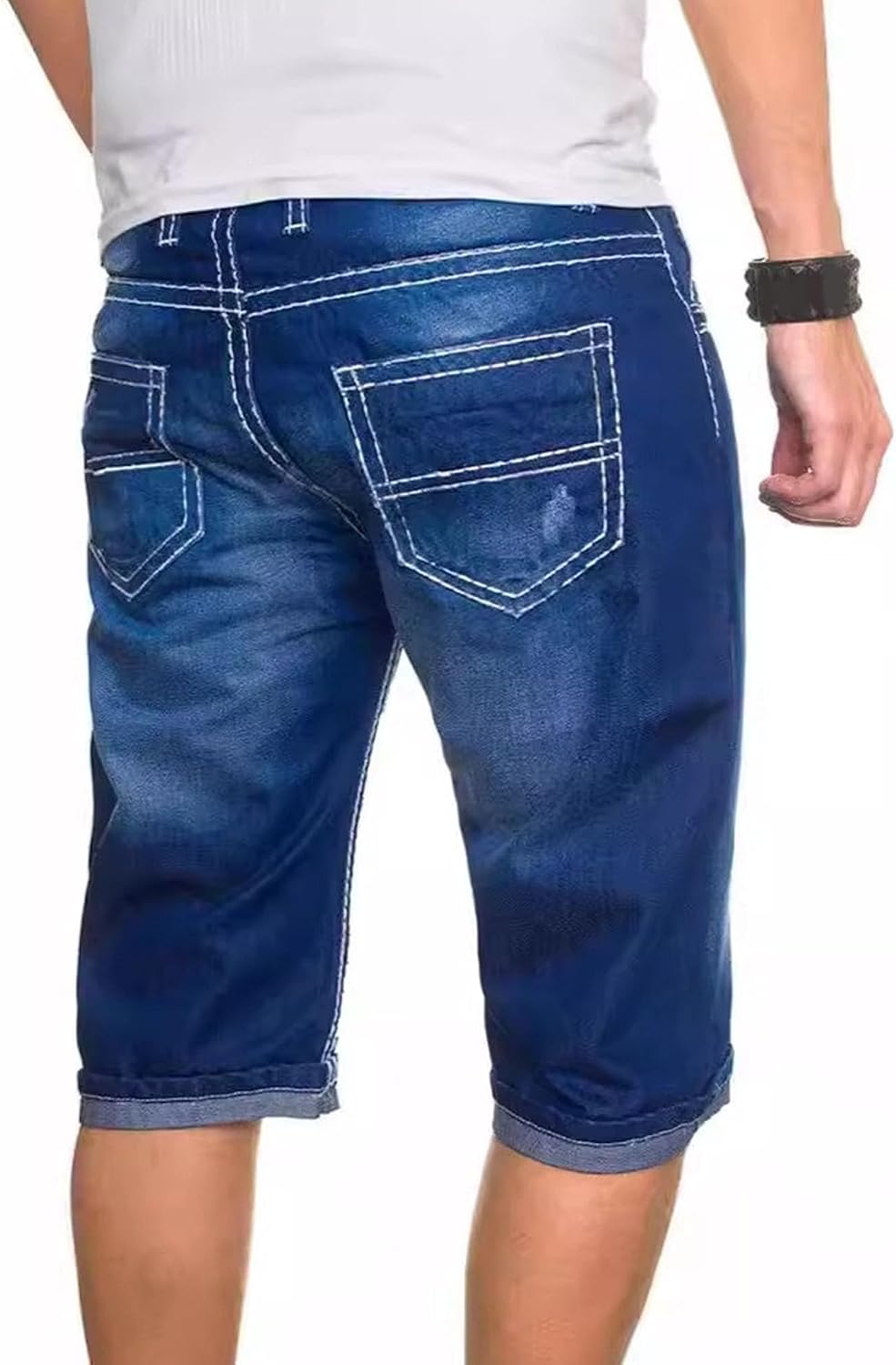 Maiyifu-GJ Men's Casual Slim Fit Denim Shorts Ripped Distressed Stretch Jean Shorts for Men Fashion Knee Length Short Pants