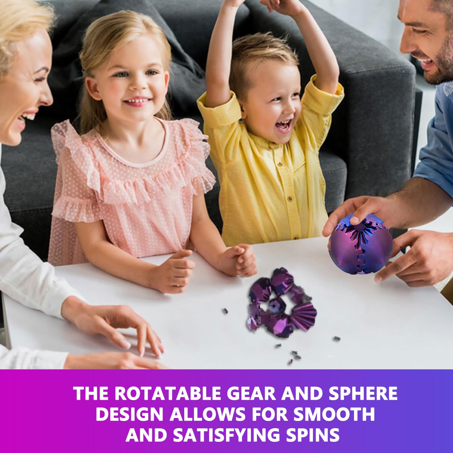 Gear Ball 3D Printed Fidget Toy Spinning Gear Sphere for Stress Relief Anxiety Fun Desk Toy for Adults Kids Stocking Filler Birthday Christmas White Elephant Gifts - Image 3