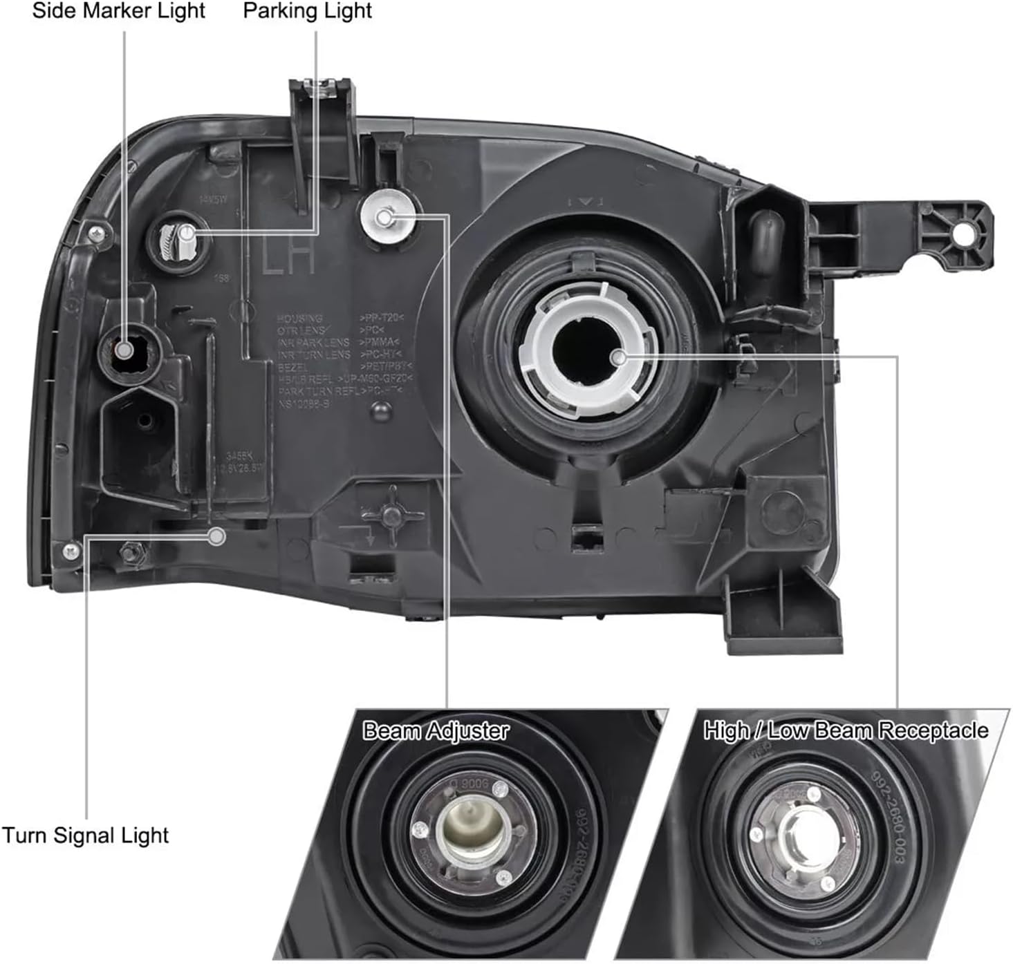 APSVE 2PCS Black Headlight Headlights Compatible with 2001 2002 2003 2004 Nissan Frontier (Base XE) Headlight+Corner Parking Turn Signal Marker Light