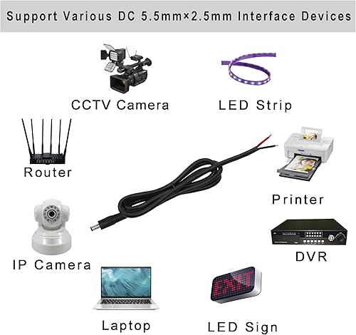 Miniatura 4 de GINTOOYUN Paquete de 2 cables de alimentación de CC, conector macho de 0.217 in x 0.098 in de CC a cable desnudo, cable de reparación de fuente de