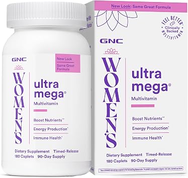 GNC Womens Ultra Mega Multivitamin, 180 Count, 90 Servings