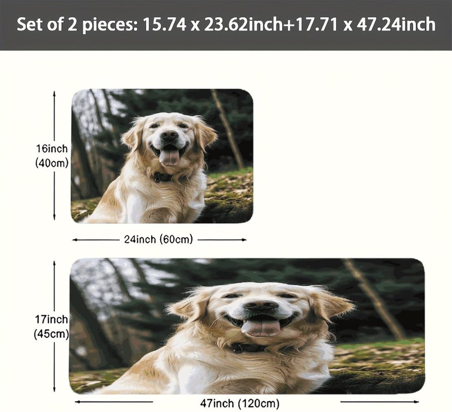 Funny Golden Retriever Kitchen Mats with 2PCS Non-Slip Washable,Kitchen Rug Heavy Duty Durable, Floor Mats for Kitchen,Office,Sink,Laundry