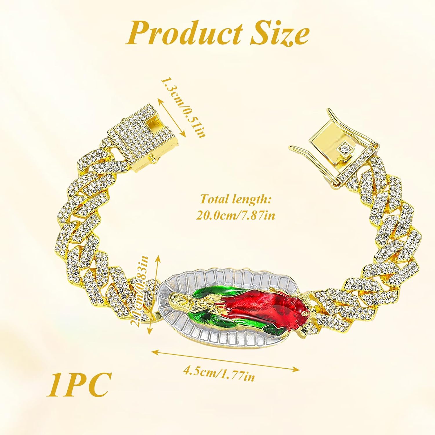 Sparkling Our Lady of Guadalupe Bracelet for Women,Virgin Mary Cu - Sacred Relief & Engraving