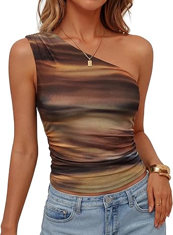 ZESICA Womens Summer Floral Going Out Tank Tops 2026 Off Shoulder Slim Fit Y2K Crop Mesh Top Beach Vacation Outfits