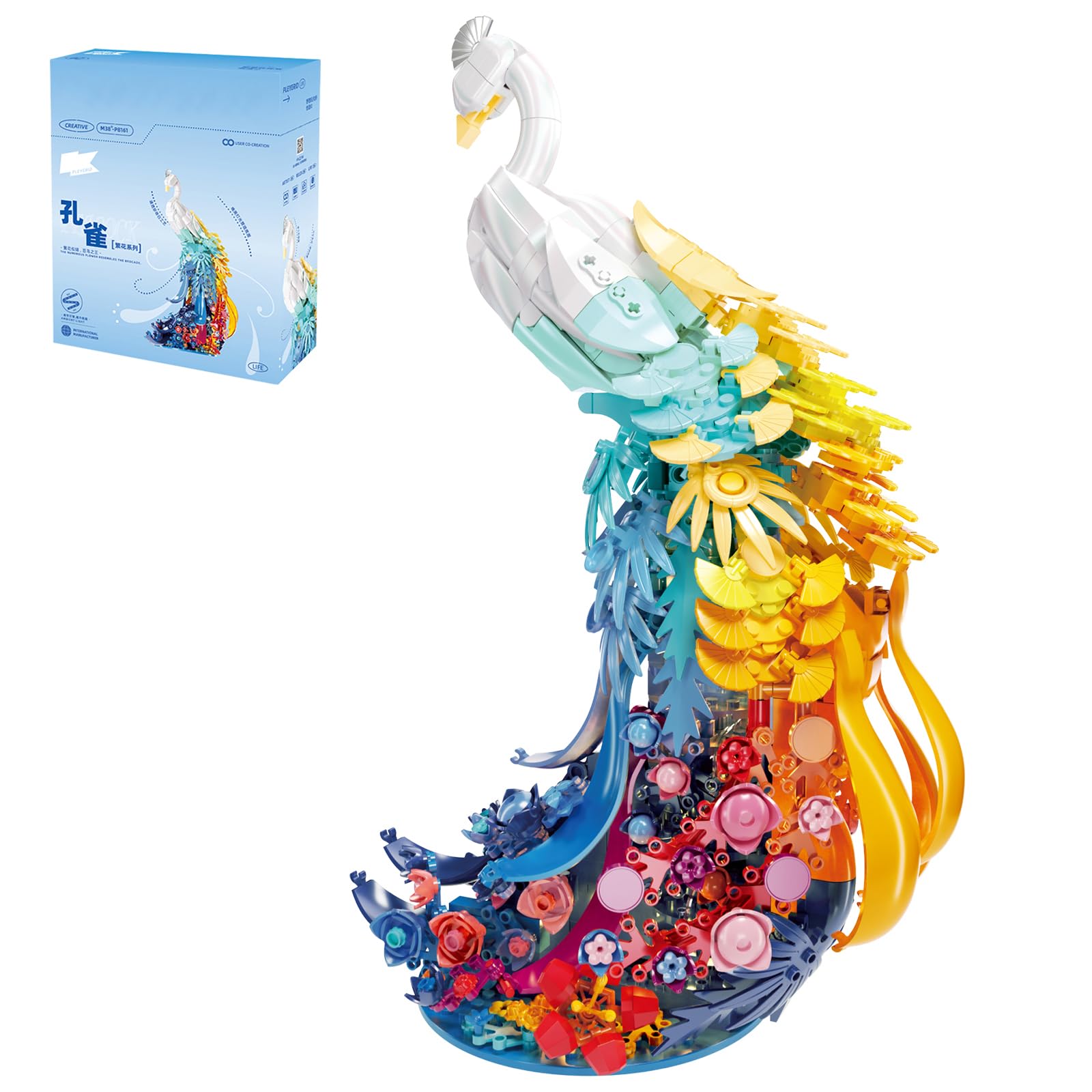 MEIEST Flower Peacock Building Blocks Set,Peacock with Colorful tail feathers Particle Construction Building Bricks Toy,Creative Home Decoration