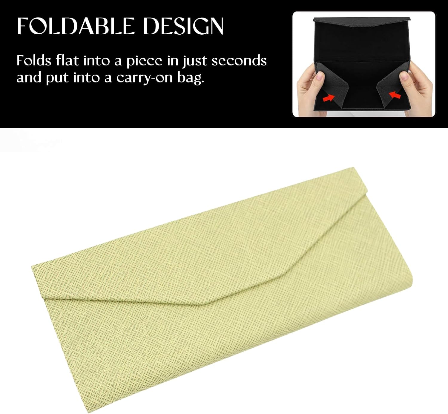 Foldable Glasses Case With Clean Cloth, PU Portable Sunglasses Case, Magnetic Folding Hard Case Eyeglasses Protection image 4