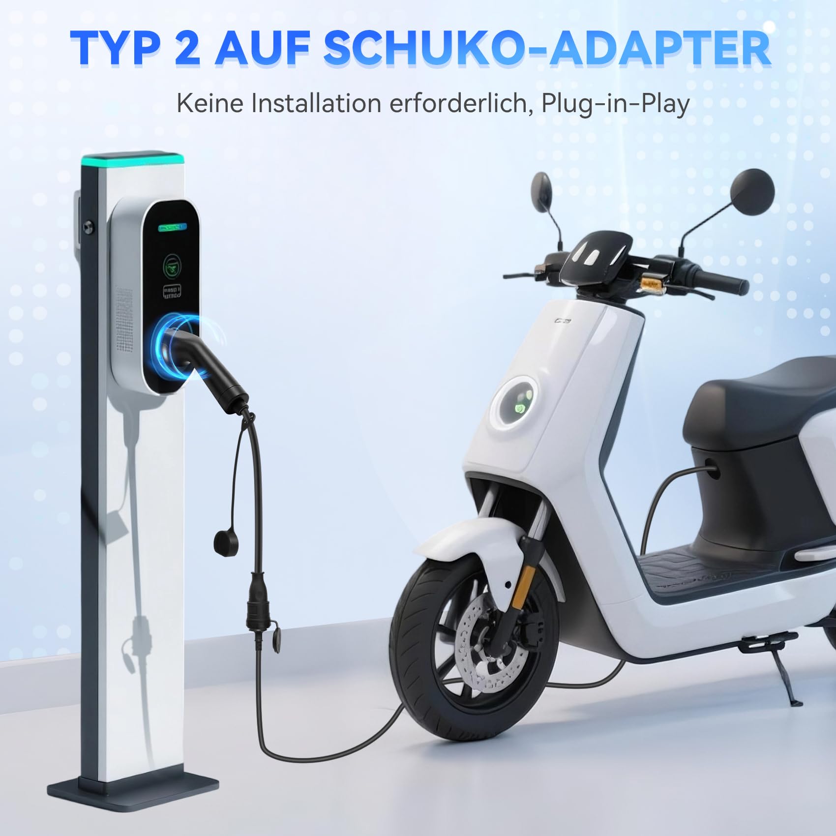 JULIK Typ 2 auf Schuko Adapter 16A 250V, Typ2 IEC 62196 EV Ladekabel LadegeräT Ladestationen Wallbox zu Schuko Steckdose für Elektrofahrzeuge E-Auto E-Motorrad Haushaltssteckdose (schwarz)